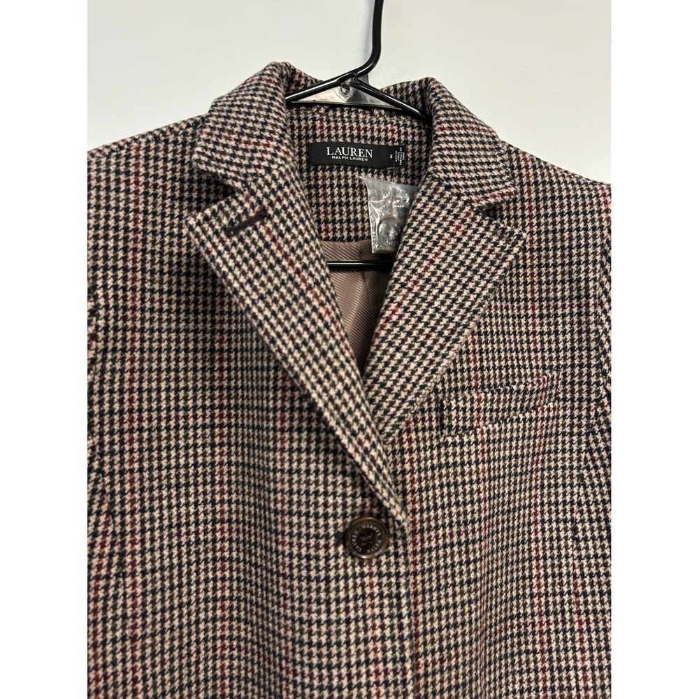 Lauren Ralph Lauren Wool Blend Reefer Coat Women Size 6 Merlot Houndstooth
